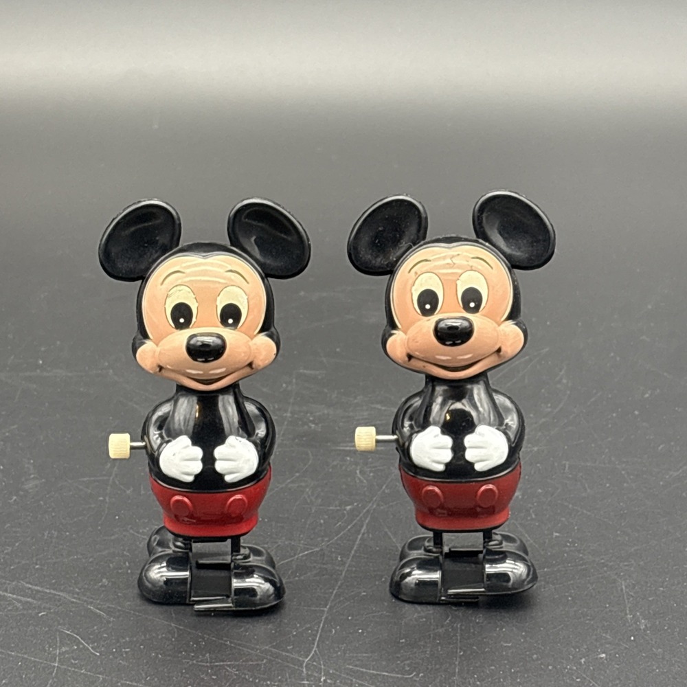 Pair Vintage 1977 TOMY Mickey Mouse Wind-Up Toys - Walt Disney Productions